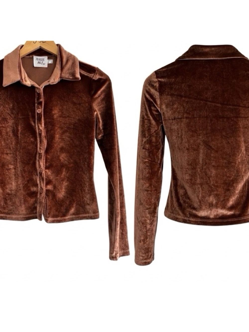 Princess Polly Copper Brown Velvet Button-Front Top Size 6